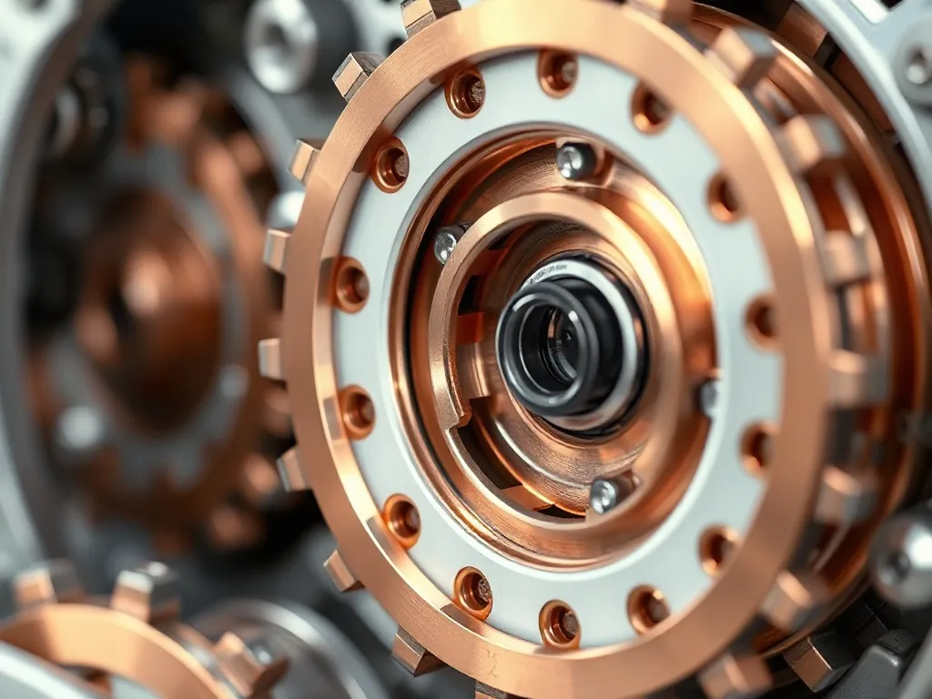 Close-up of industrial machinery gears and optical sensors,