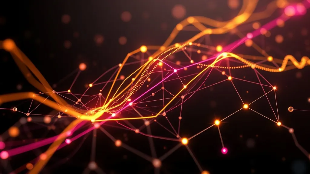 Abstract high-tech visualization of data flowing between neu